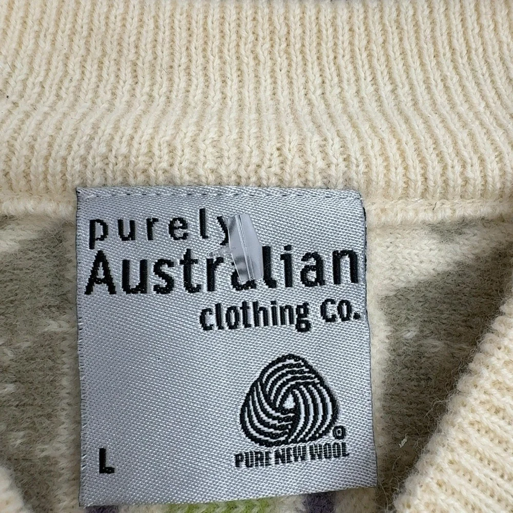 VTG Purely Australian Clothing Co Sweater Mens L Cream Wool 3D Knit Coogi Style